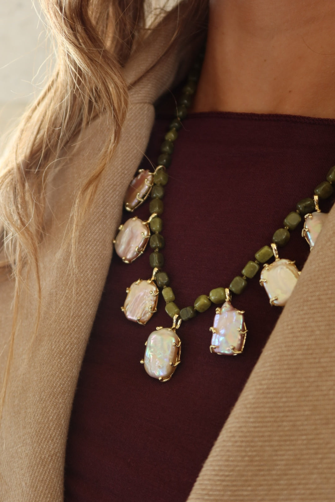 Collier big pearl kaki