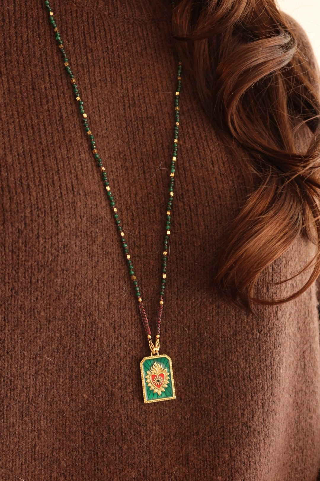 Sautoir Con Amor vert & rouge