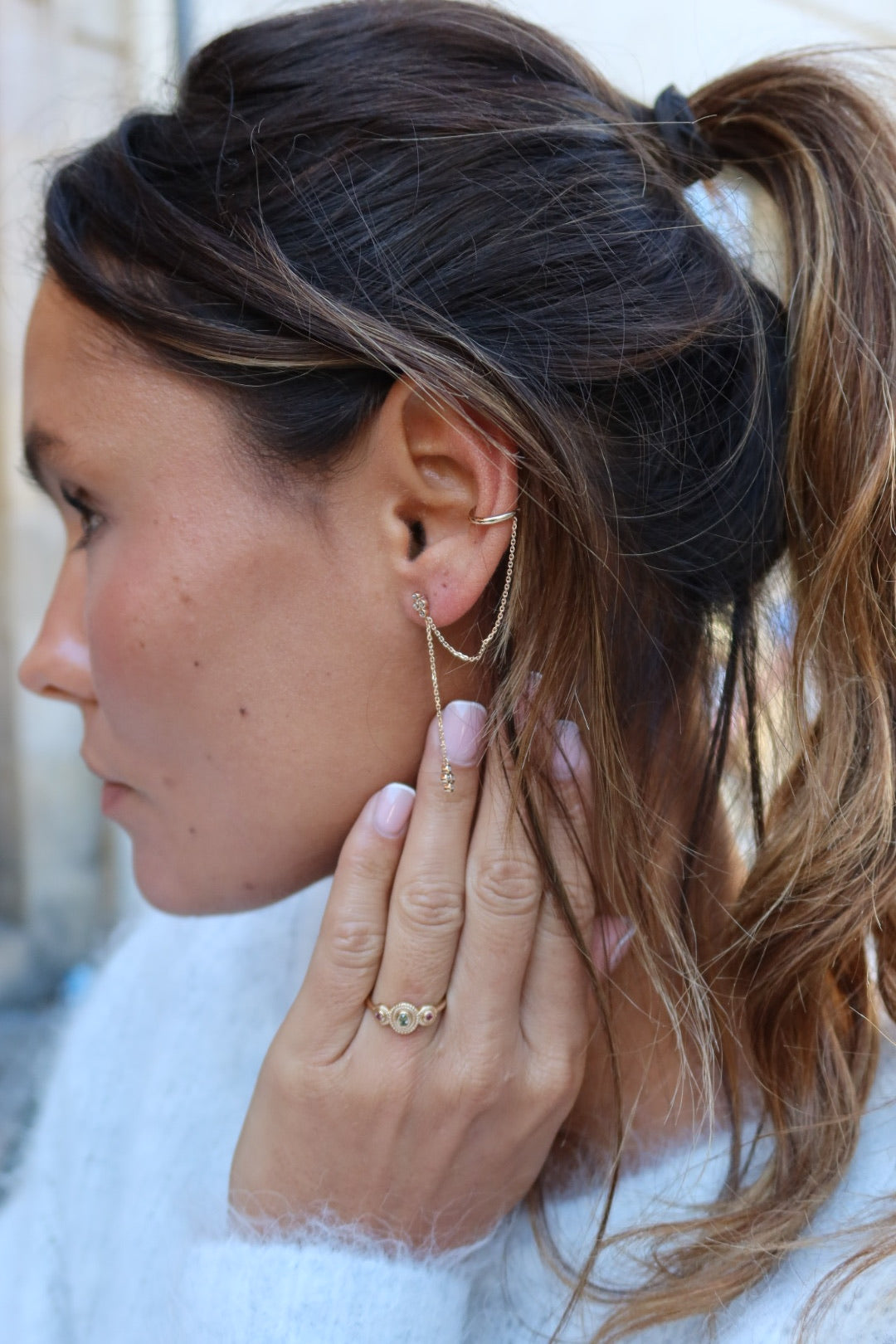 mono boucle chaîne strass