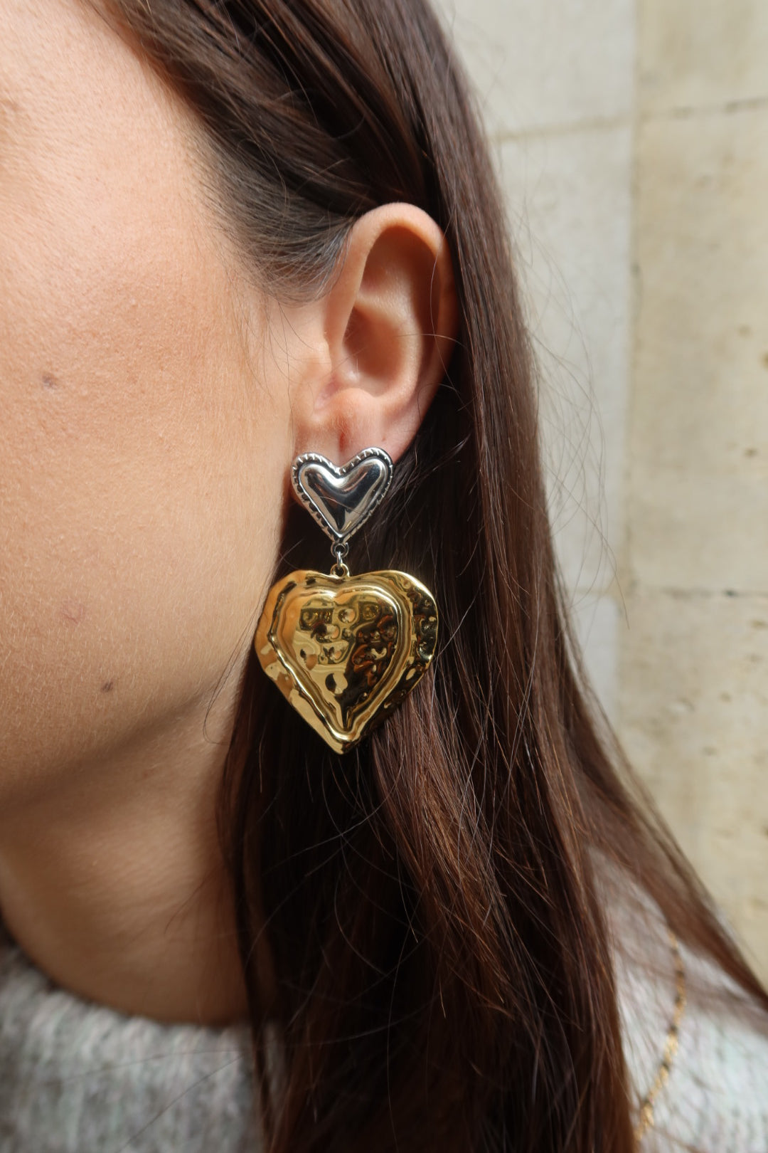 Boucles d’oreilles cœur bicolore