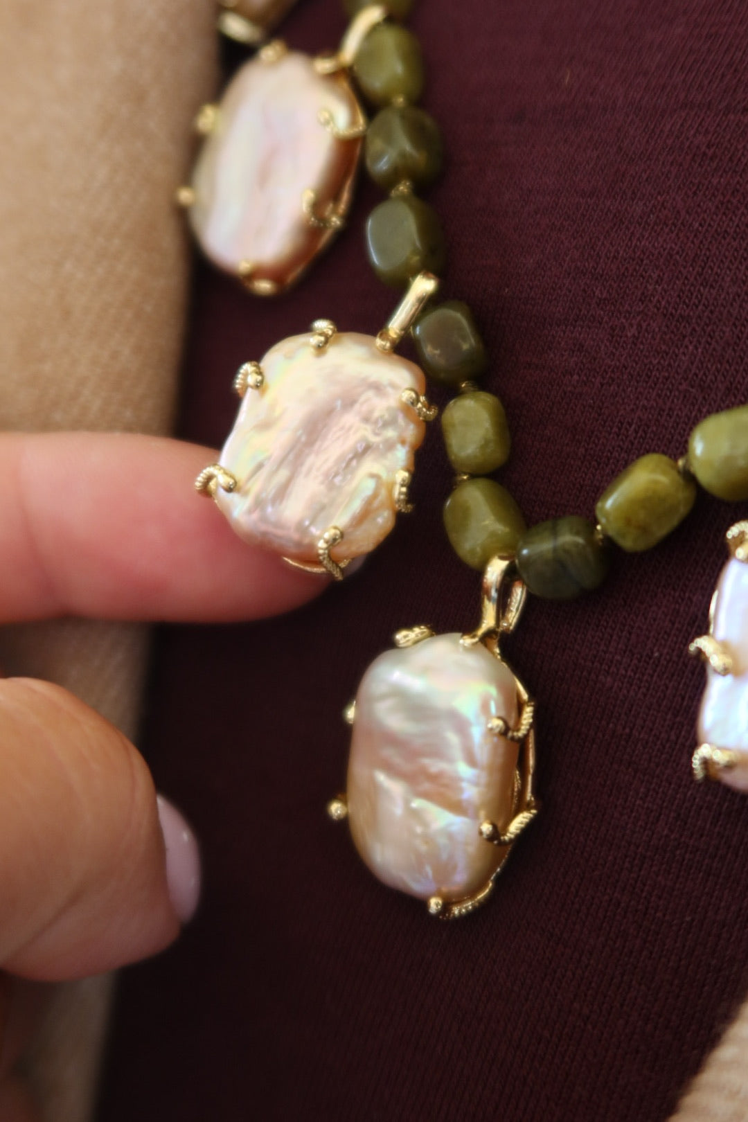 Collier big pearl kaki