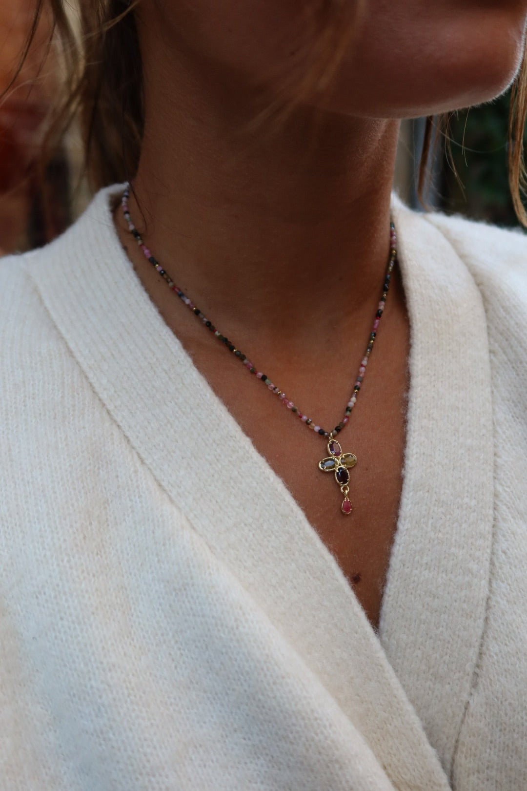Collier Croix tourmaline