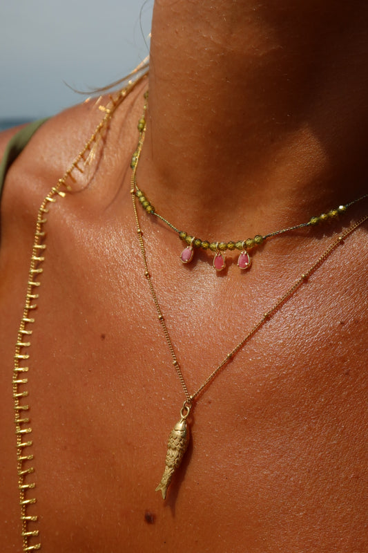 Collier kaki et rose