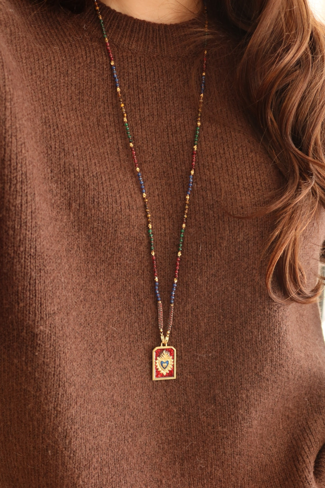 Sautoir Con Amor bordeaux & bleu