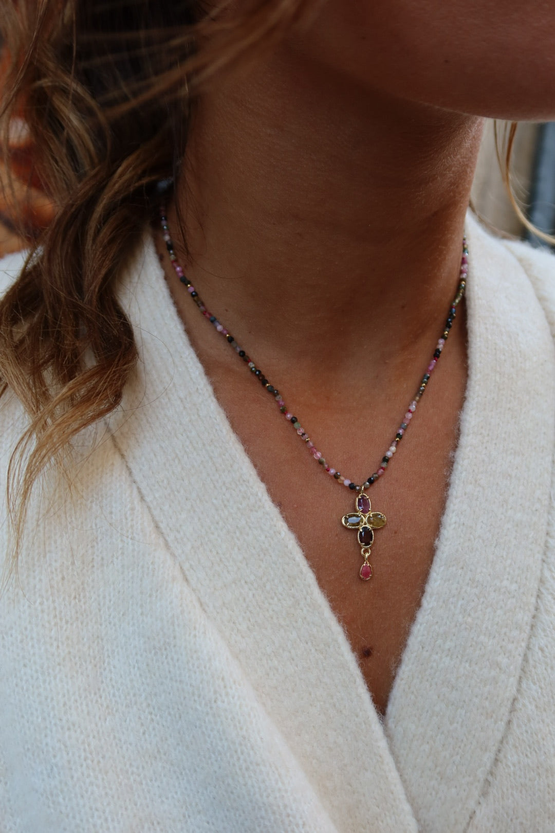 Collier Croix tourmaline