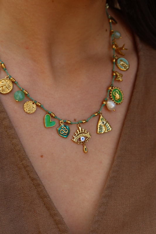 Collier boho oeil vert