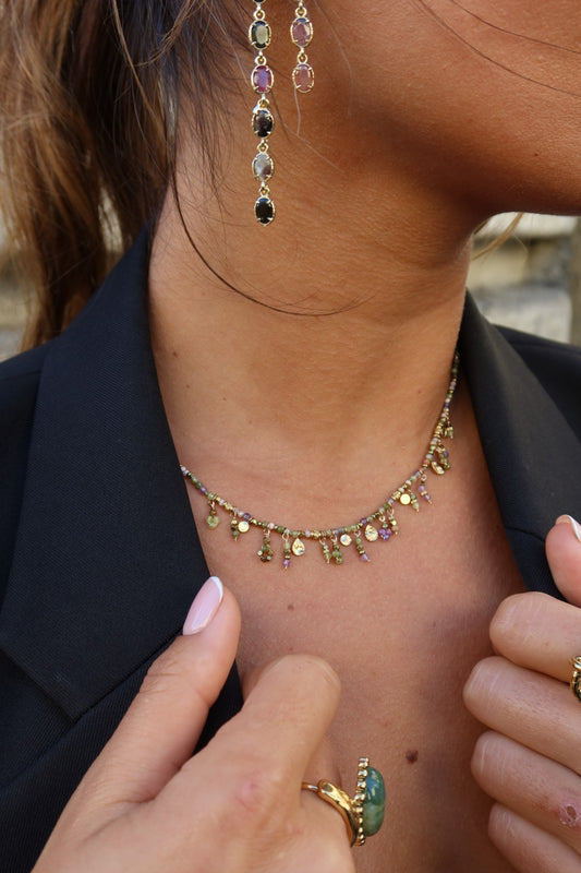 Collier loca kaki et rose
