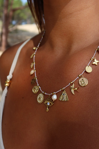 Collier boho œil blanc