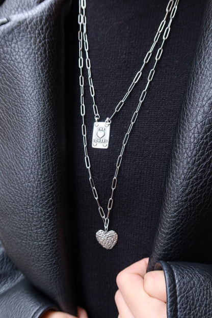 Sautoir coeur argenté
