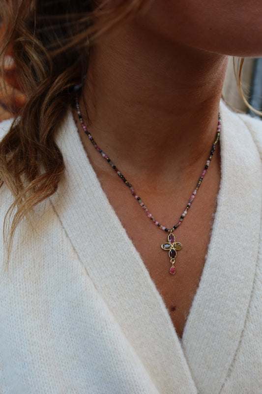 Collier Croix tourmaline