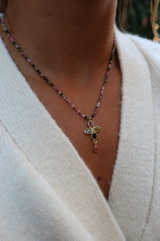 Collier Croix tourmaline