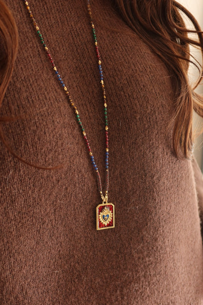 Sautoir Con Amor bordeaux & bleu